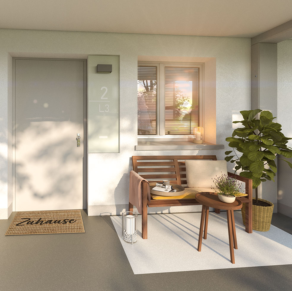 Mozartbogen Wohnungseingang